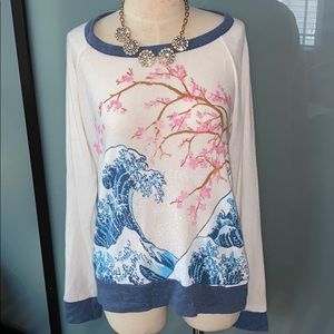 Chaser Great Wave Influence Long Sleeve Top Size M